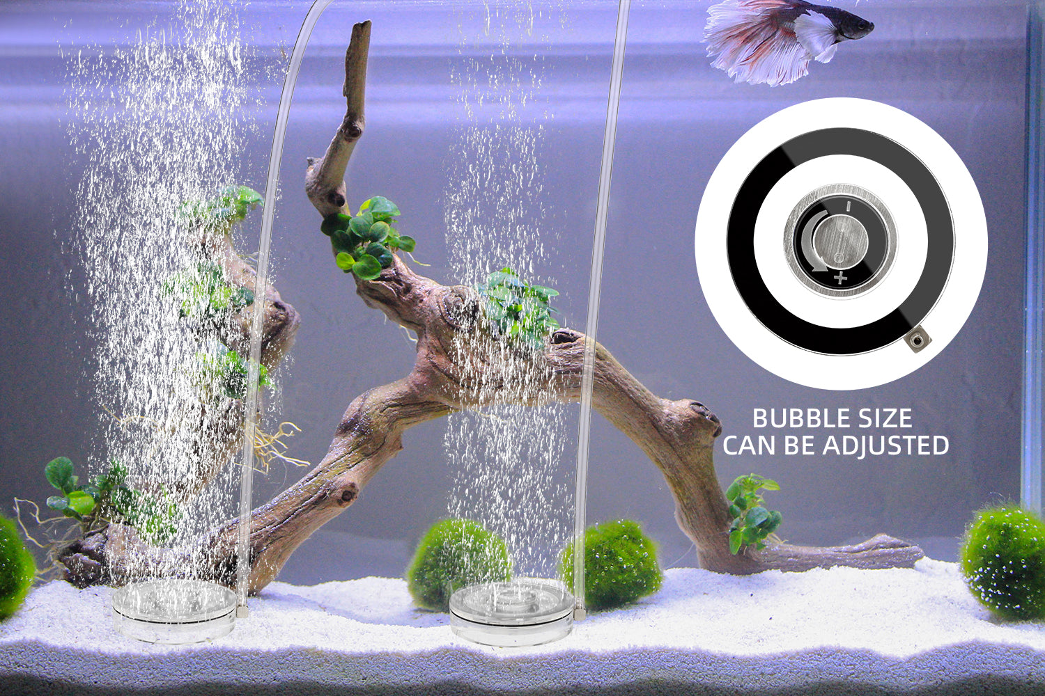 Hygger Aquarium Air Stone HG-049 (80mm) – Transparent Bubble Stone With High Oxygen Output, EVA Material, Includes Tube & Suction Cup