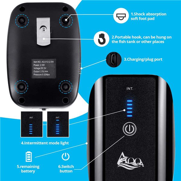 AQQA Lithium Battery Aquarium Air Pump