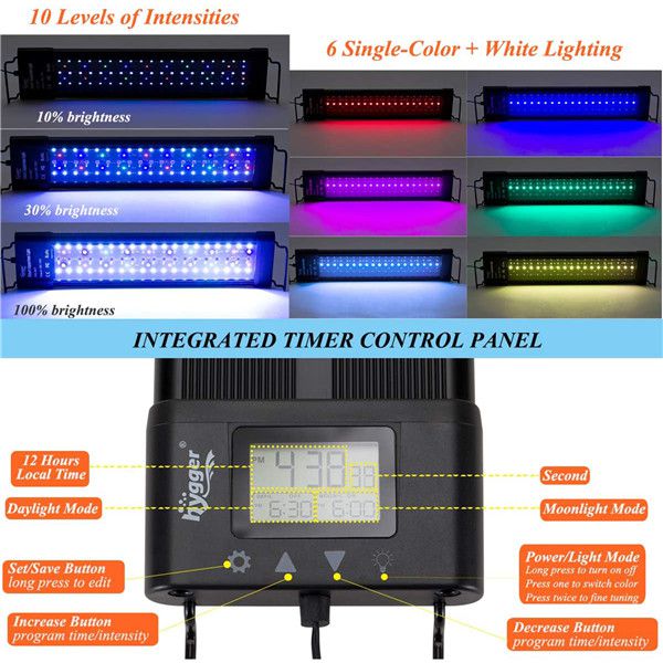 hygger Aquarium Programmable LED Light, for 24~30in Long Full Spectrum  Plant Fish Tank Light with LCD Setting Display, 7 Colors, Sunrise Sunset  Moon