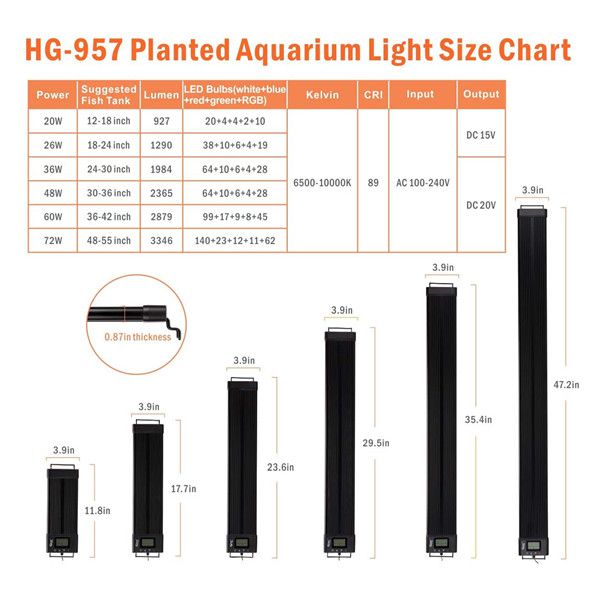 Hygger Auto On Off LED Aquarium Light with Extendable Brackets